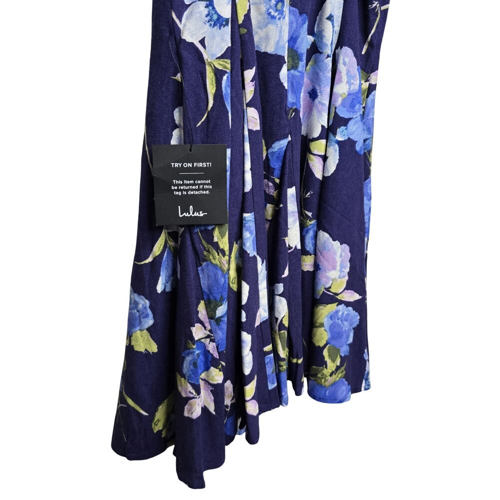 Lulus Mini Dress Womens XS Blue Floral Linen Blend Fit Flare Cottagecore NWT - Picture 10 of 16